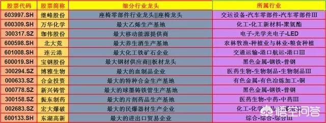 a股行業(yè)龍頭股一覽表
